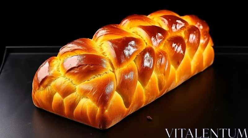 Golden Brown Braided Loaf of Bread on Black Background AI Image