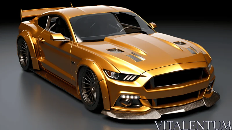 Golden Ford Mustang: A Hyper-Realistic 3D Masterpiece AI Image