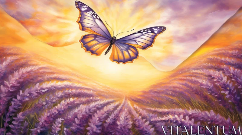 AI ART Graceful Butterfly in Lavender Field Painting