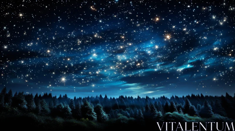 AI ART Night Sky with Stars and Trees