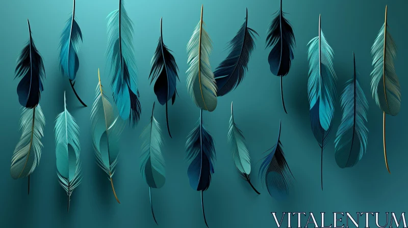 AI ART Teal Blue Feathers 3D Rendering Background