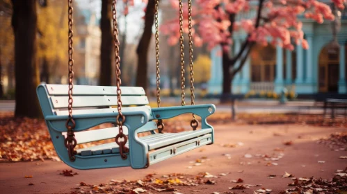 Blue Wooden Swing in Park | Nostalgic Nature Scene