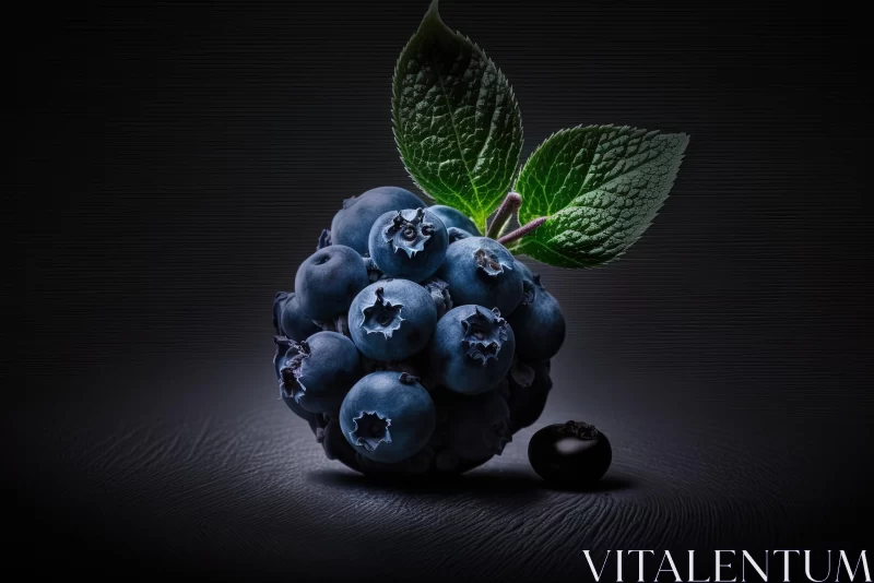 Captivating Blueberry and Leaves Still Life on a Black Table AI Image