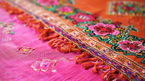 Colorful Hand-Embroidered Floral Carpet Close-Up