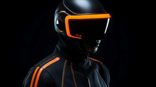 Futuristic Black and Orange Helmet with Transparent Visor
