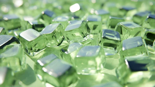 Green Glass Cubes Texture - Reflective Light Close-Up