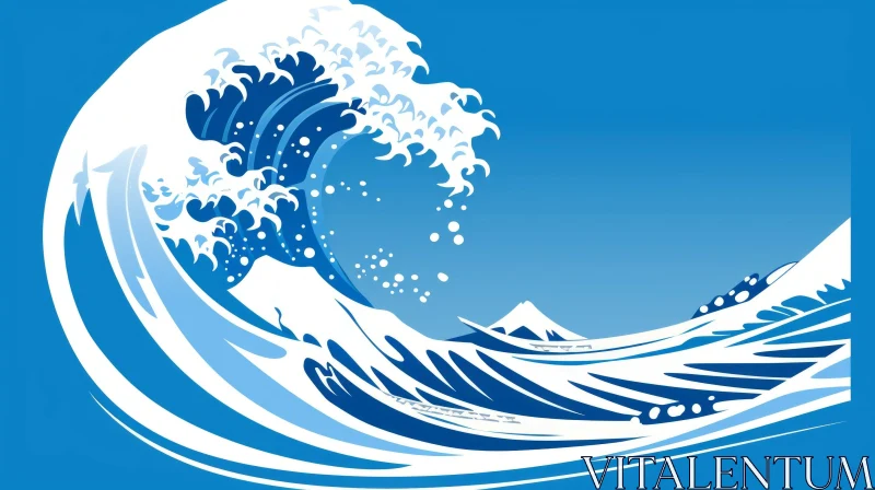 Japanese Style Tsunami Wave Illustration AI Image