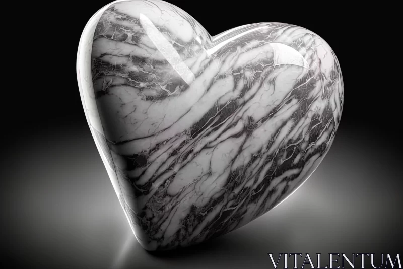 Marble Heart Sculpture: Realistic Rendering on Black Background AI Image