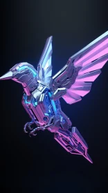 Mechanical Bird 3D Rendering - Blue Body and Pink Wings