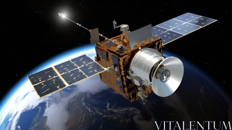 AI ART Orbiting Satellite with Solar Panels Around Earth