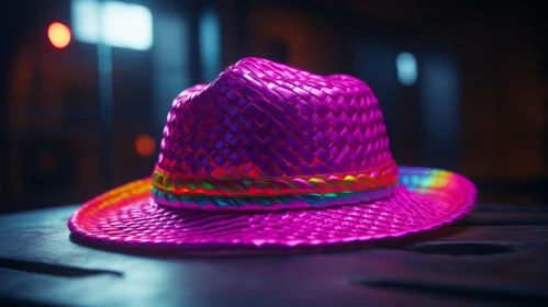 Pink Straw Hat with Rainbow Band - 3D Rendering