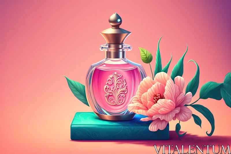 Realistic Perfume and Flowers Illustration on Pink Background AI Image