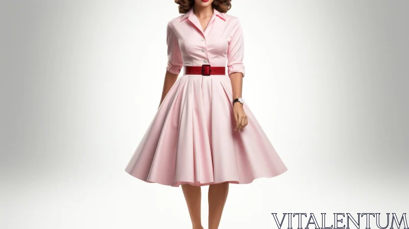 Vintage-Style Pink Dress Woman AI Image