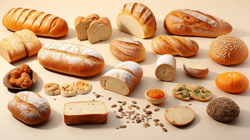 Delicious Bread Varieties on Beige Background