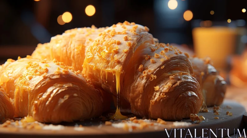 Delicious Croissant with Sweet Glaze and Nuts AI Image