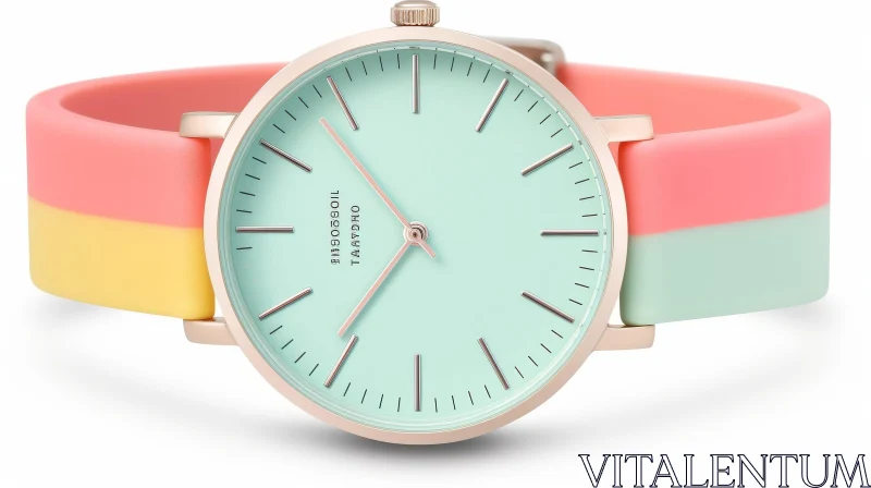AI ART Elegant Women's Wristwatch with Pink and Mint Green Strap