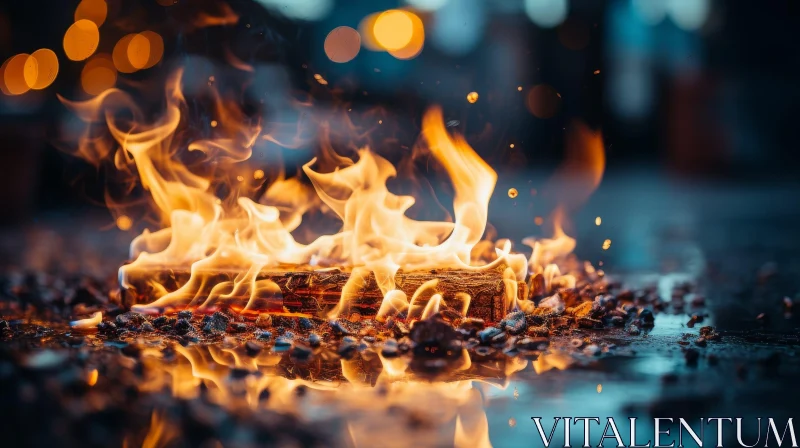 Fiery Blaze on Wet Surface - Photo AI Image