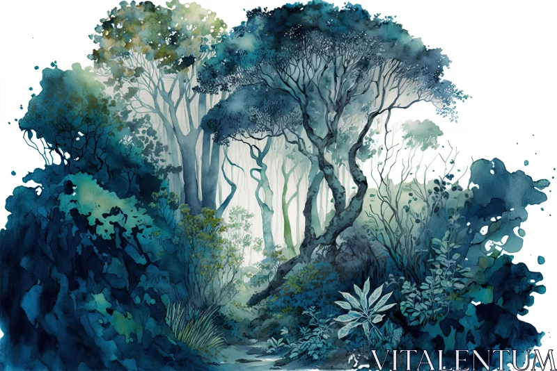 Lush and Detailed Watercolor Forest Illustration AI Image