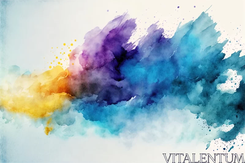 Mesmerizing Watercolor Painting with Blue, Yellow, Pink, and Purple Splash AI Image