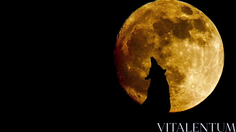 Moon Wolf Silhouette Night Howling AI Image