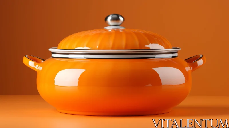 Orange Ceramic Pot 3D Rendering | Silver Lid | Abstract Art AI Image