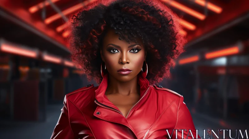 AI ART Serious African-American Woman Portrait in Red Jacket