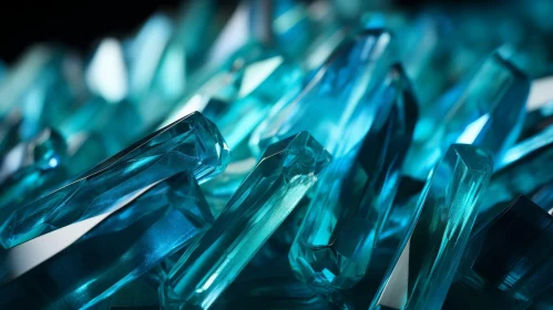 Teal Crystals Cluster Illuminated on Black Background