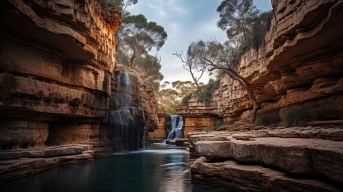 Tranquil Waterfall Landscape in a Beautiful Canyon