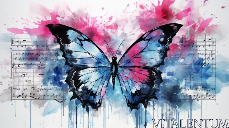 Blue and Black Butterfly Watercolor Painting AI Image