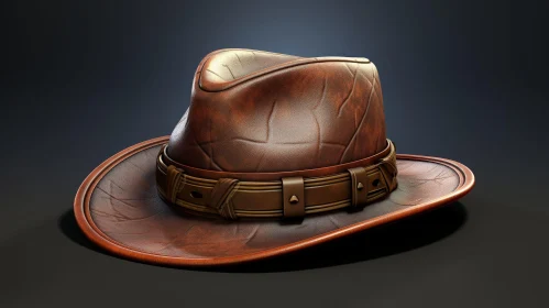 Brown Leather Cowboy Hat with Silver Conchos - 3D Rendering