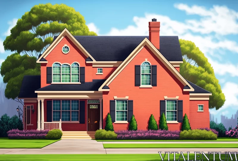 Captivating Red House in Animated Setting | Realistic Hyper-Detailed Rendering AI Image
