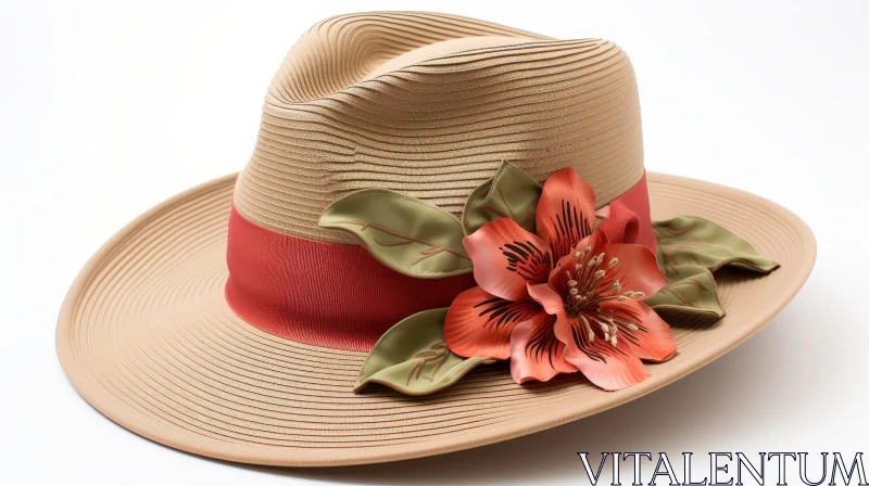 Chic Summer Hat with Fabric Flower AI Image