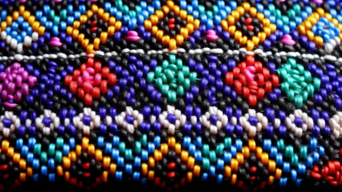 Colorful Geometric Embroidered Fabric Close-Up