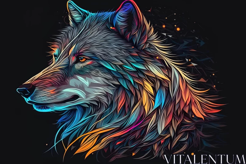 Colorful Wolf Artwork on Black Background | Multilayered Dimensions AI Image
