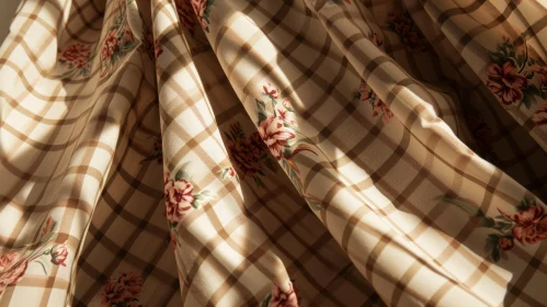 Crumpled Beige Floral Fabric Close-Up