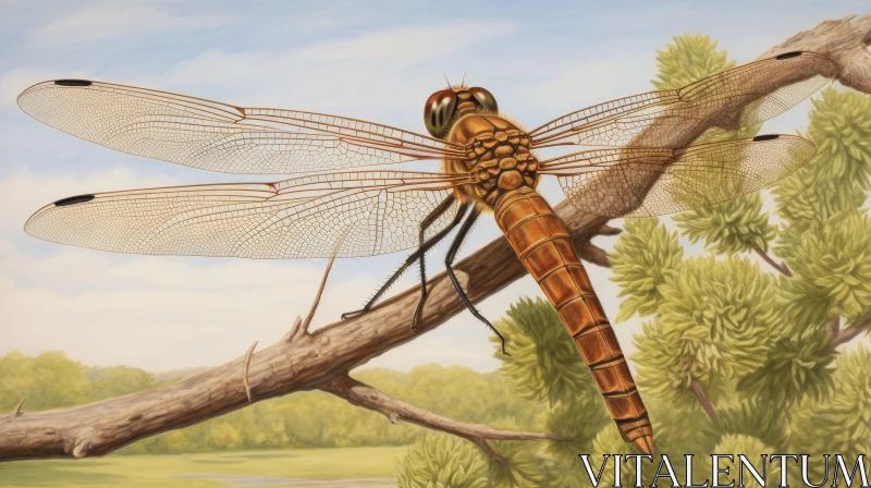 AI ART Dragonfly Painting on Branch in Meadow by River
