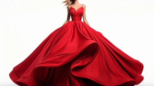 Elegant Woman in Red Silk Ball Gown