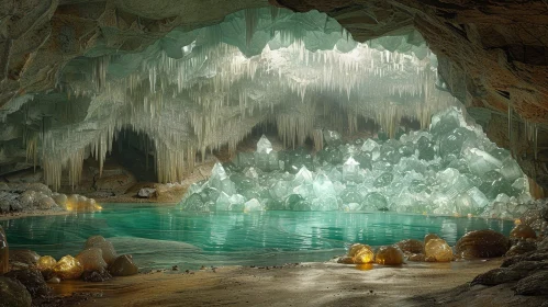 Enchanting Crystal Cave with a Stunning Lake