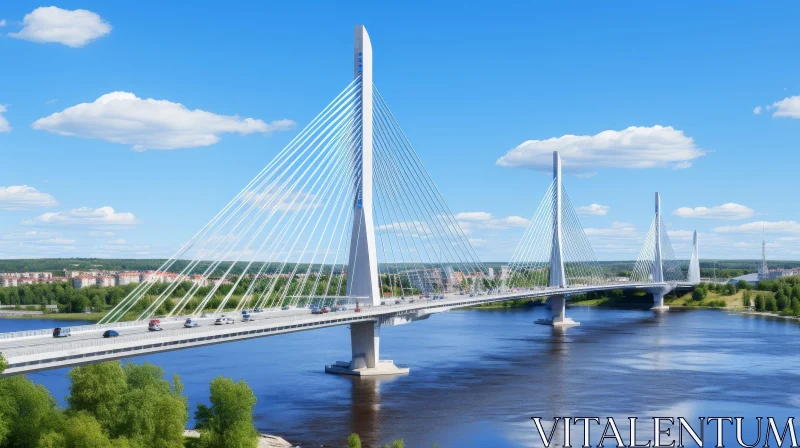 AI ART Modern Cable-Stayed Bridge Over River - Rural Transportation Link