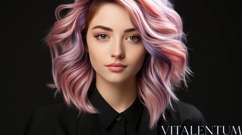 AI ART Serious Young Woman with Pink and Purple Hair