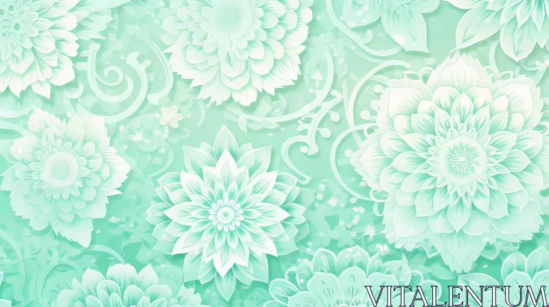AI ART Soft Floral Pattern on Mint Green Background