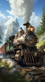 Steam Locomotive in Mountains Painting