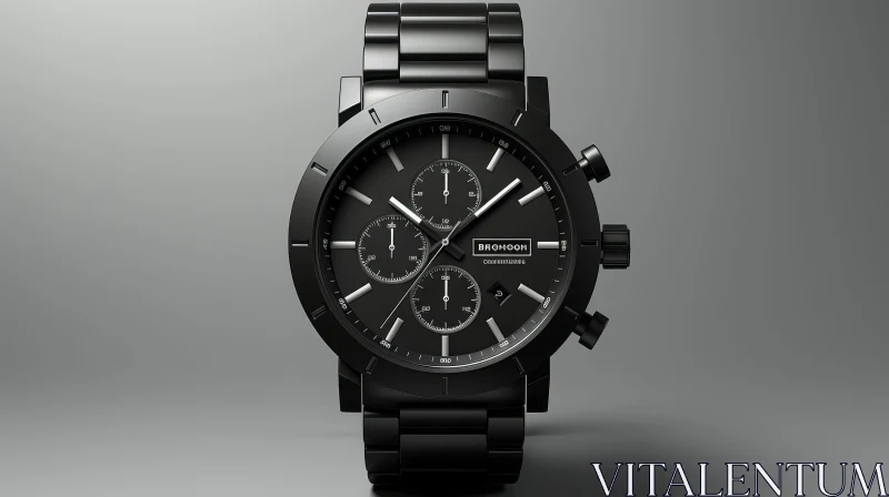 Stylish Black 3D Wristwatch - Gray Background AI Image