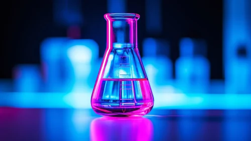 Transparent Laboratory Flask with Pink Liquid