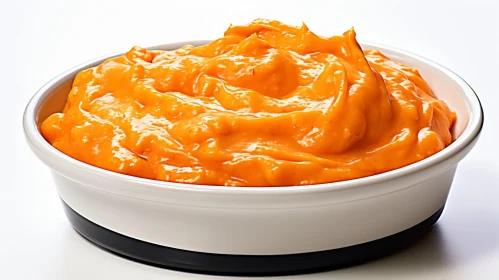 Velvety Orange Cheese Sauce in a White Bowl