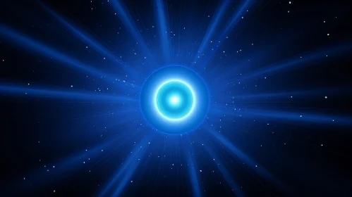 Blue Glowing Celestial Sphere with Radiant Rays