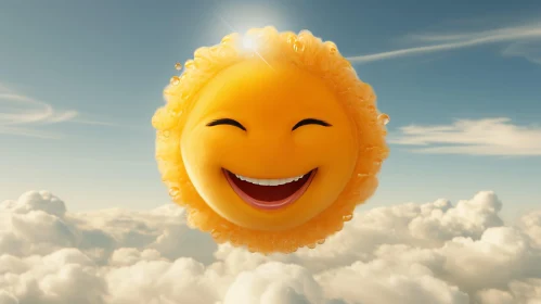 Cheerful Cartoon Sun in the Sky