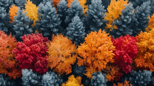 Colorful Fall Forest Aerial View