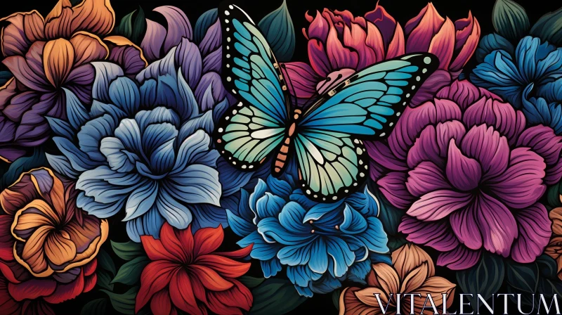 AI ART Colorful Floral Arrangement with Butterfly - Nature Beauty