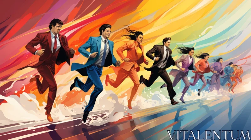 Colorful Suit Runners in Energetic Race AI Image
